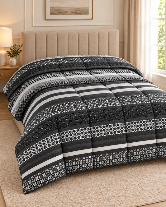 Black Geometric Printed Heavy Razai – 1 Piece