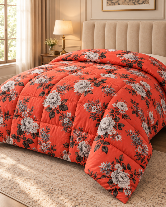 Coral Floral Printed Heavy Razai – 1 Piece