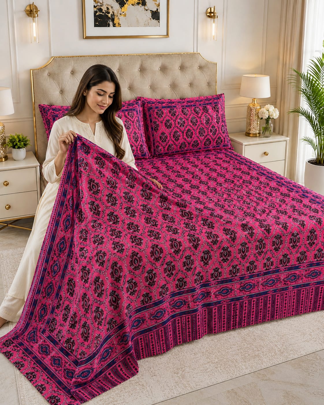 Magenta Paisley Crystal Cotton Lifetime Bedsheet