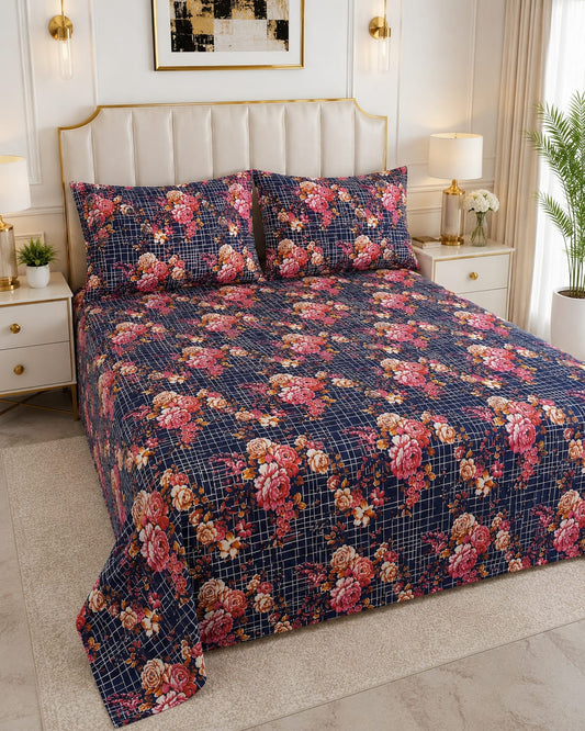 Indigo Peony Crystal Cotton Lifetime Bedsheet