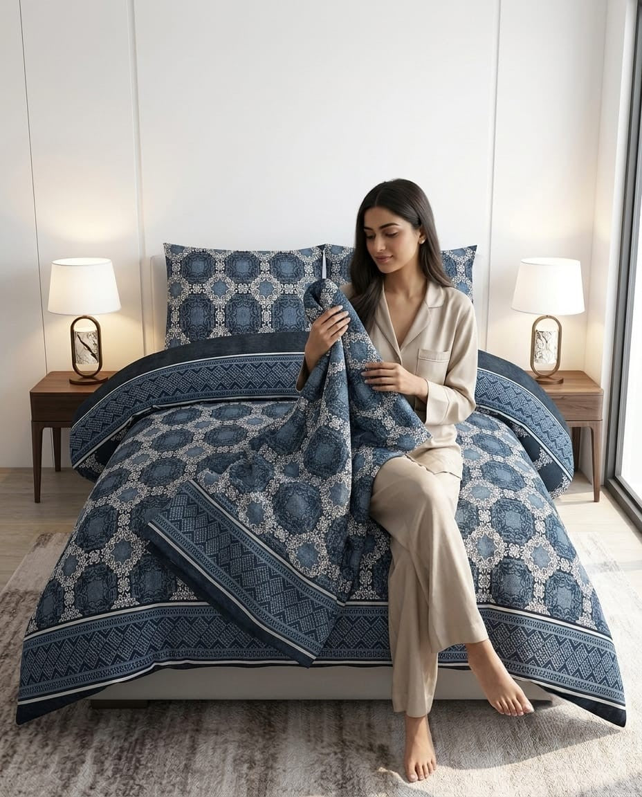 Indigo Royalty Crystal Cotton Lifetime Bedsheet
