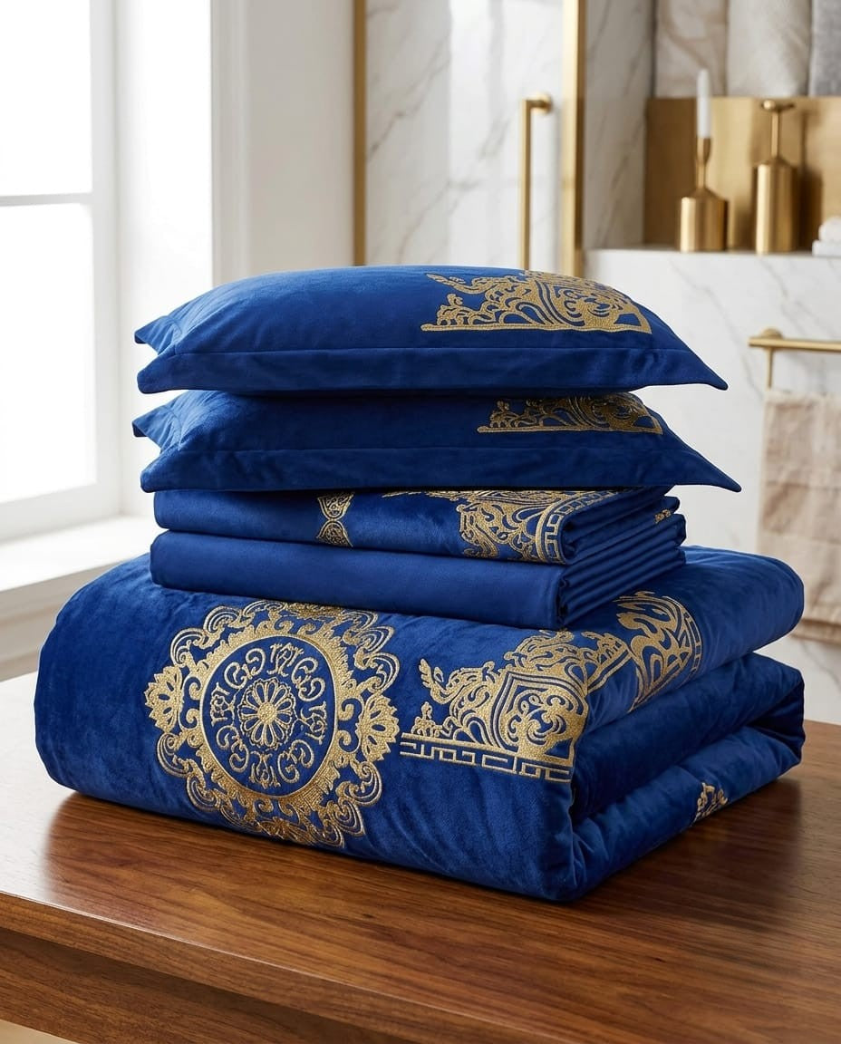 Luxury Emboss Velvet Bridal Bed Set – 9 Piece