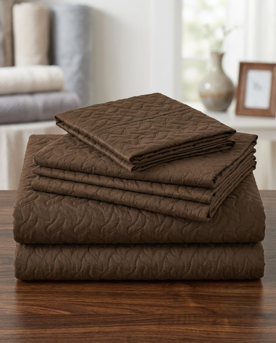 Emboss Velvet Quilted Frilled Luxury Bridal Bedsheet Set – 5 Piece