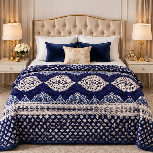 cloudy ac fleece blanket navy blue with orange leaves