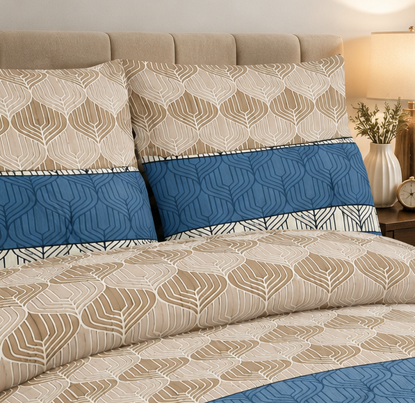 printed pure cotton bedsheet set deep navy blue with multi colored floral prints