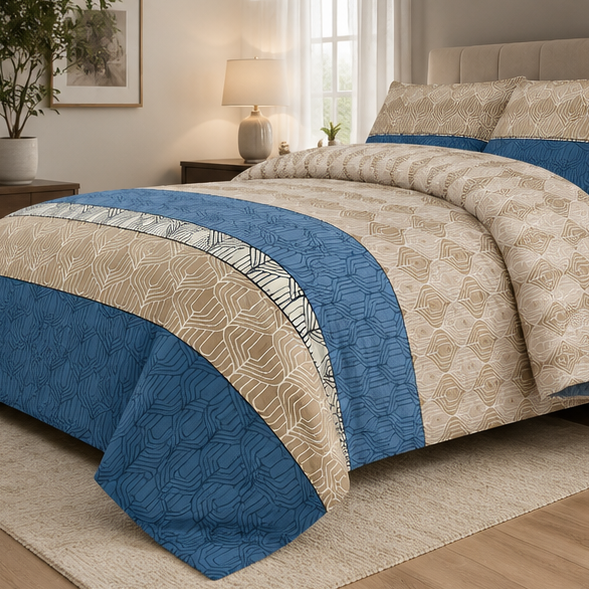 printed pure cotton bedsheet set deep navy blue with multi colored floral prints