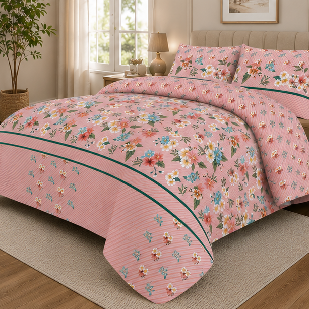 printed pure cotton bedsheet set pink