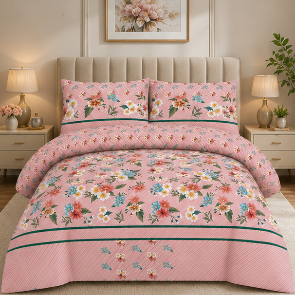 printed pure cotton bedsheet set pink