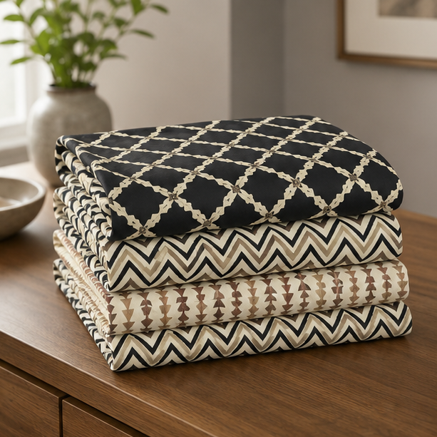 printed pure cotton bedsheet black and beige