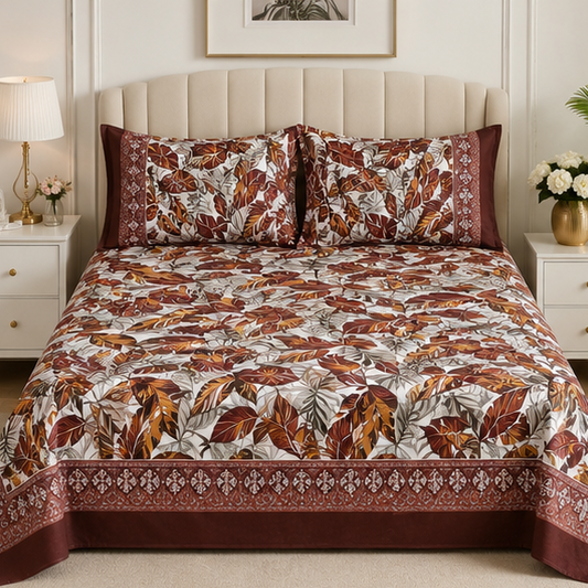 crystal cotton lifetime bedsheet brown and rust
