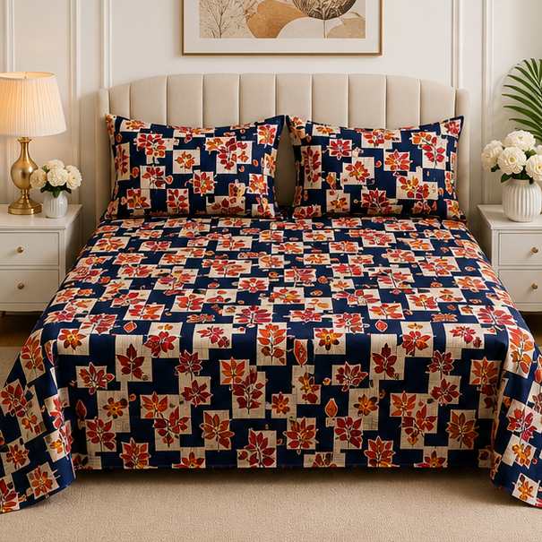 crystal cotton lifetime bedsheet navy blue and red