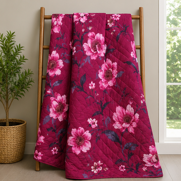 printed quilted bedspread bold red
