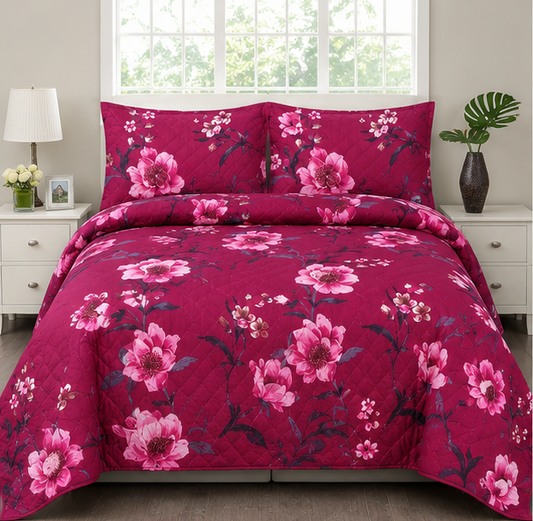printed quilted bedspread bold red