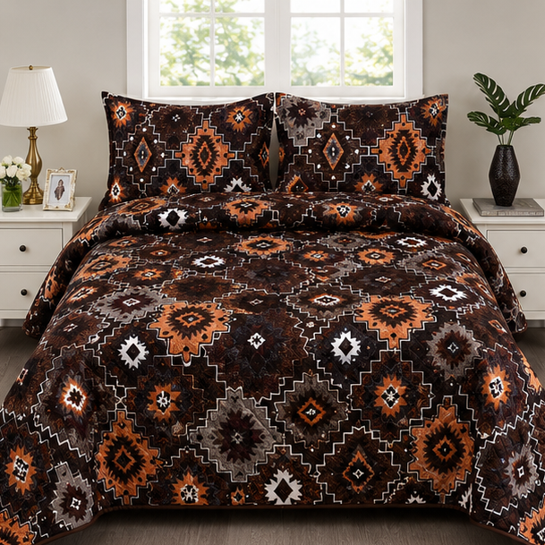 printed quilted bedspread dark chocolate brown