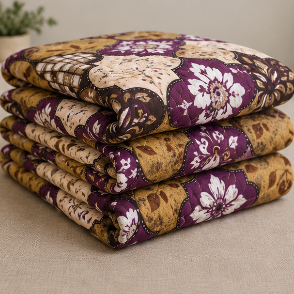 printed quilted bedspread deep purple