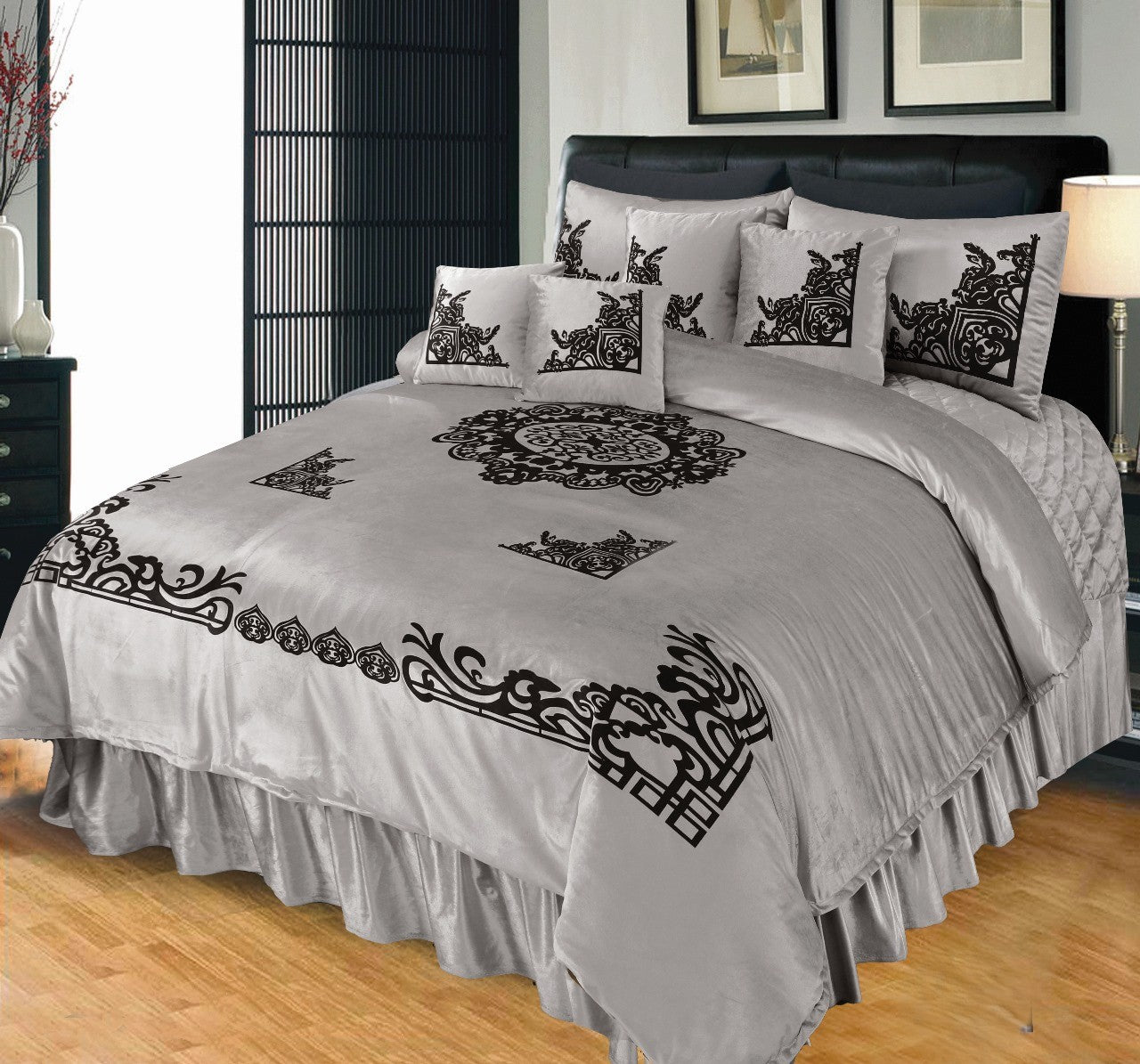 Luxury Emboss Velvet Bridal Bed Set – 9 Piece