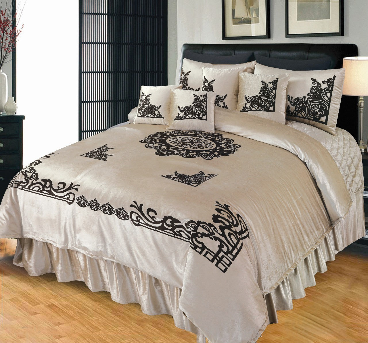 Luxury Emboss Velvet Bridal Bed Set – 9 Piece