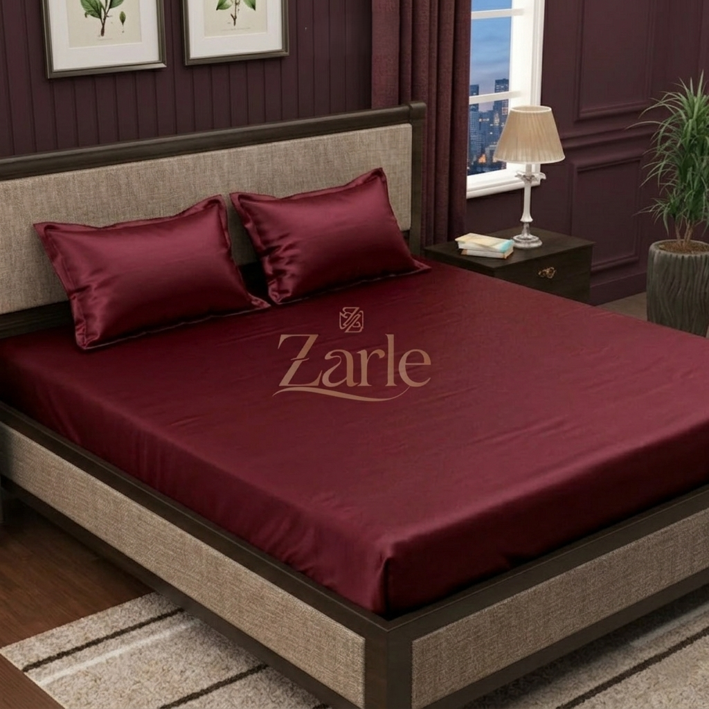 deep maroon premium plain dyed bedsheet – 300 tc cotton sateen (king size)