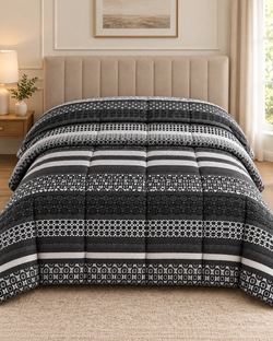 Black Geometric Printed Heavy Razai – 1 Piece