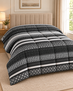 Black Geometric Printed Heavy Razai – 1 Piece