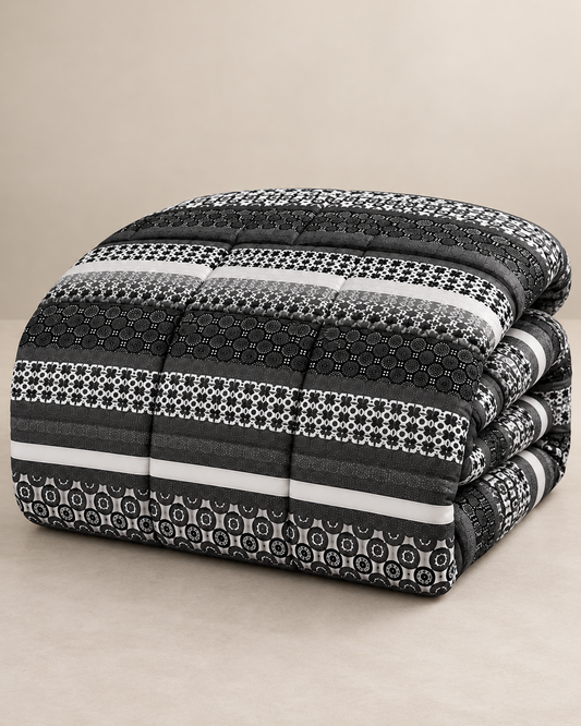 Black Geometric Printed Heavy Razai – 1 Piece