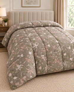Taupe Floral Printed Heavy Razai – 1 Piece