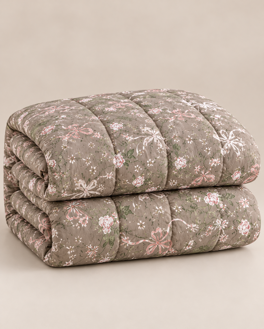 Taupe Floral Printed Heavy Razai – 1 Piece