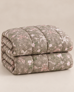 Taupe Floral Printed Heavy Razai – 1 Piece