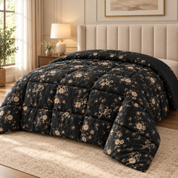 Black Floral Printed Heavy Razai – 1 Piece