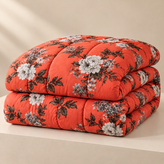 Coral Floral Printed Heavy Razai – 1 Piece