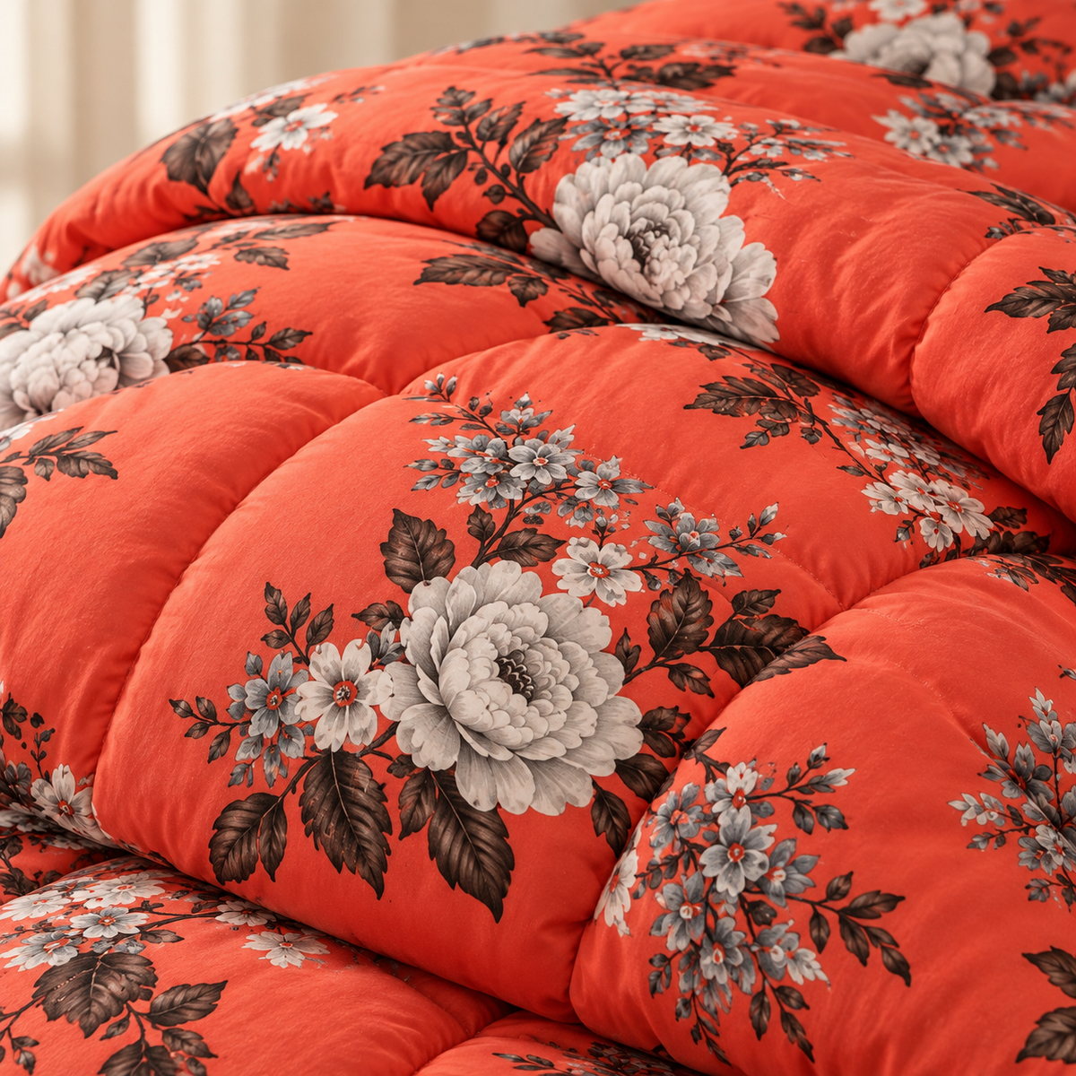 Coral Floral Printed Heavy Razai – 1 Piece