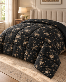 Black Floral Printed Heavy Razai – 1 Piece
