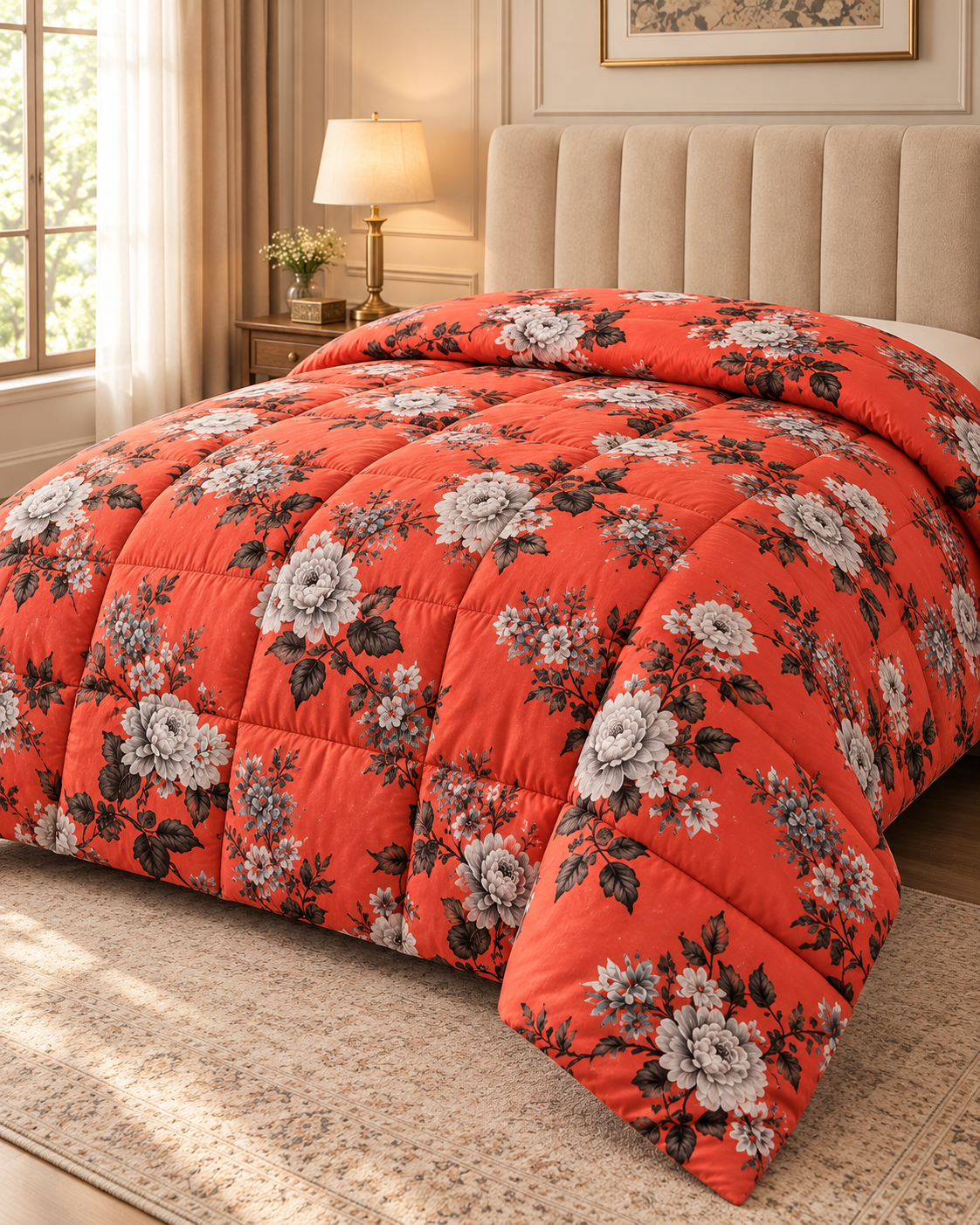 Coral Floral Printed Heavy Razai – 1 Piece