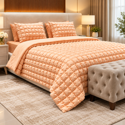 Peach 6 Piece Bubble Quilted Bedspread Set