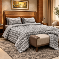Grey 6 Piece Bubble Quilted Bedspread Set