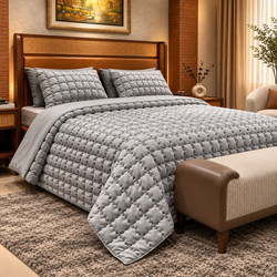 Grey 6 Piece Bubble Quilted Bedspread Set