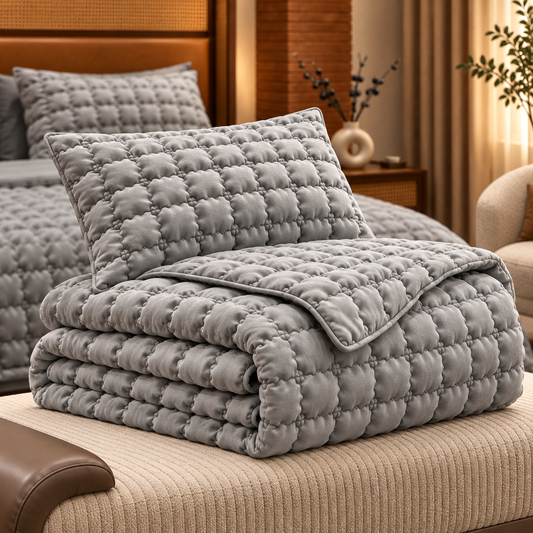 Grey 6 Piece Bubble Quilted Bedspread Set