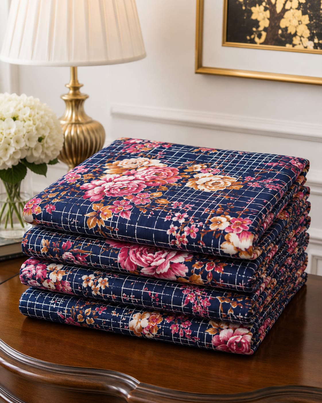 Indigo Peony Crystal Cotton Lifetime Bedsheet