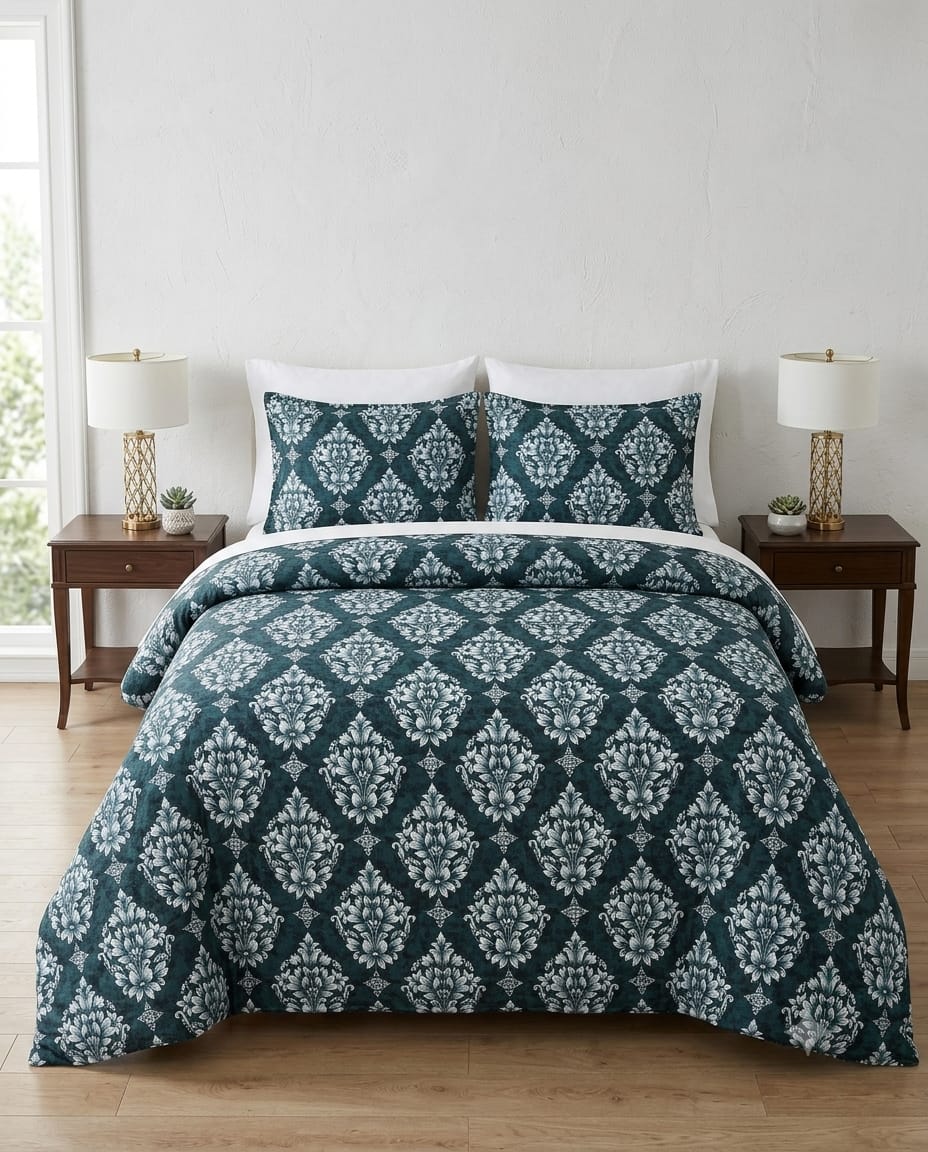 Emerald Damask Crystal Cotton Lifetime Bedsheet