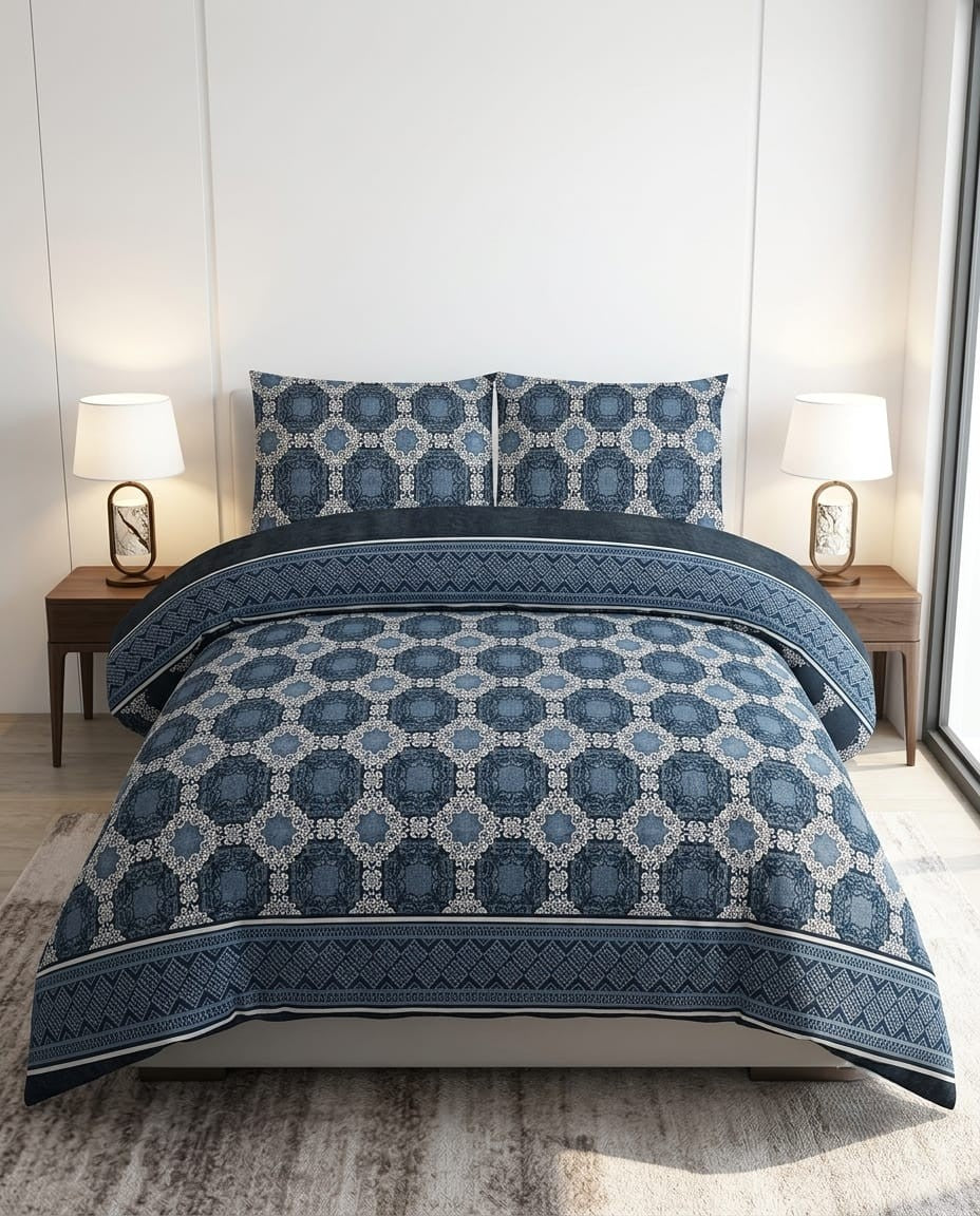 Indigo Royalty Crystal Cotton Lifetime Bedsheet