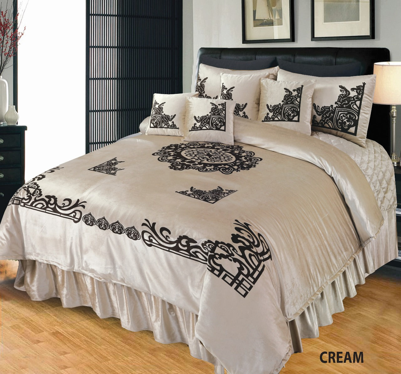 5 Pice Luxury Pearl Cream Velvet Bedspread Set –