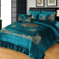 Luxury Peacock Blue Velvet Bedspread Set – 5 Piece