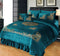 Luxury Peacock Blue Velvet Bedspread Set – 5 Piece