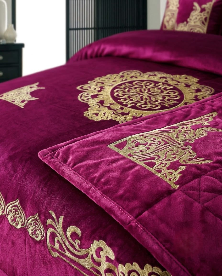 Luxury Emboss Velvet Bridal Bed Set – 9 Piece