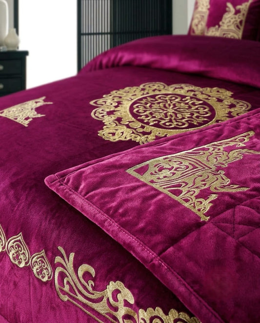 Luxury Emboss Velvet Bridal Bed Set – 9 Piece