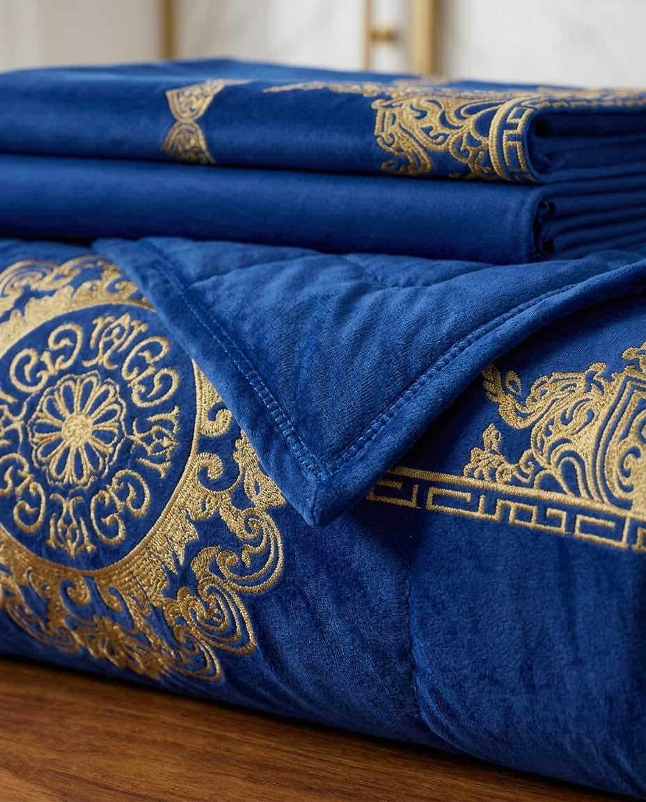 Luxury Emboss Velvet Bridal Bed Set – 9 Piece