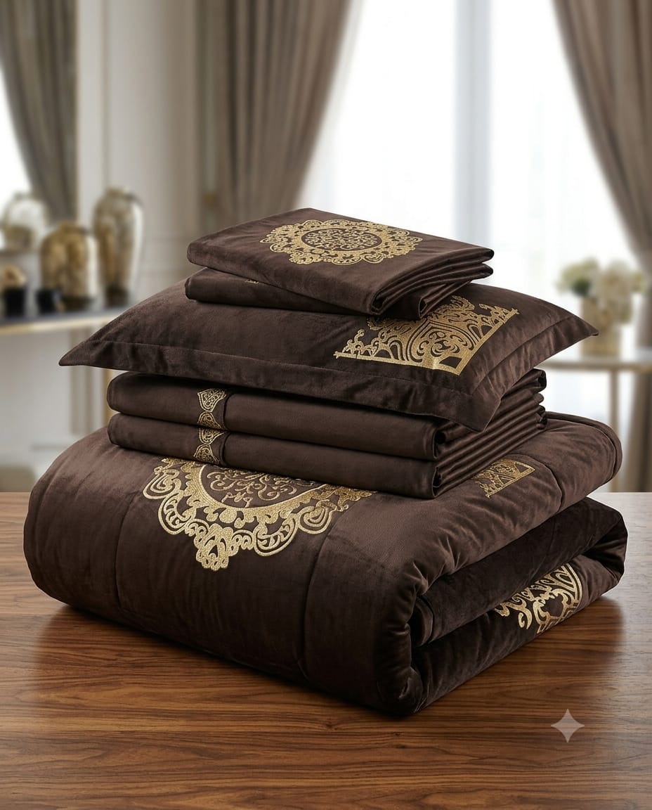 Luxury Emboss Velvet Bridal Bed Set – 9 Piece