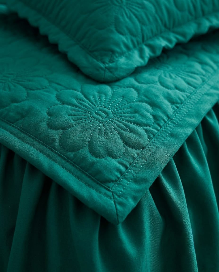 Emboss Velvet Quilted Frilled Luxury Bridal Bedsheet Set – 5 Piece