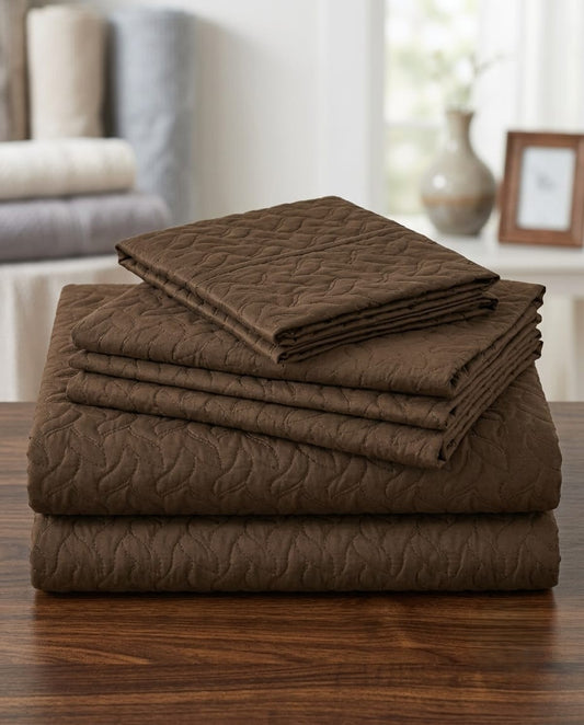 Emboss Velvet Quilted Frilled Luxury Bridal Bedsheet Set – 5 Piece