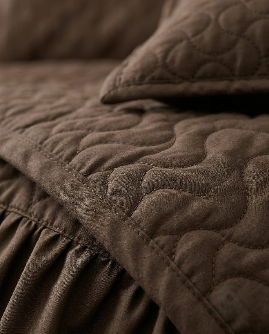 Emboss Velvet Quilted Frilled Luxury Bridal Bedsheet Set – 5 Piece